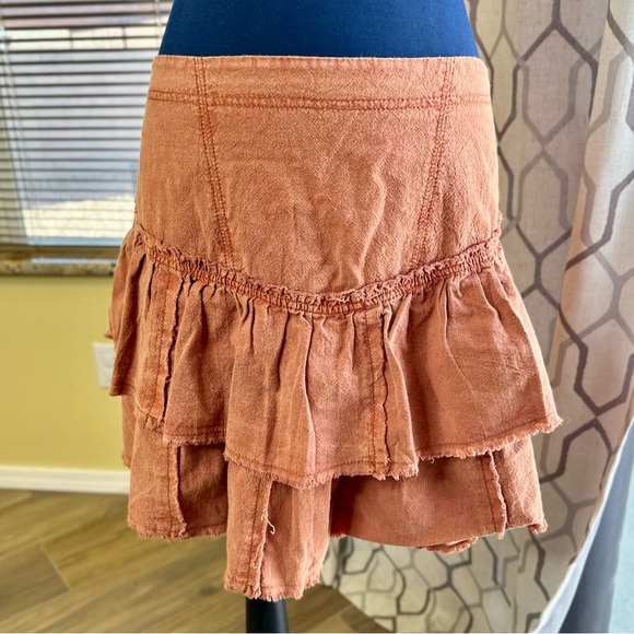 Free People Petrichor Rust Orange Ruffles in The Sand Mini Skirt - Picture 6 of 14